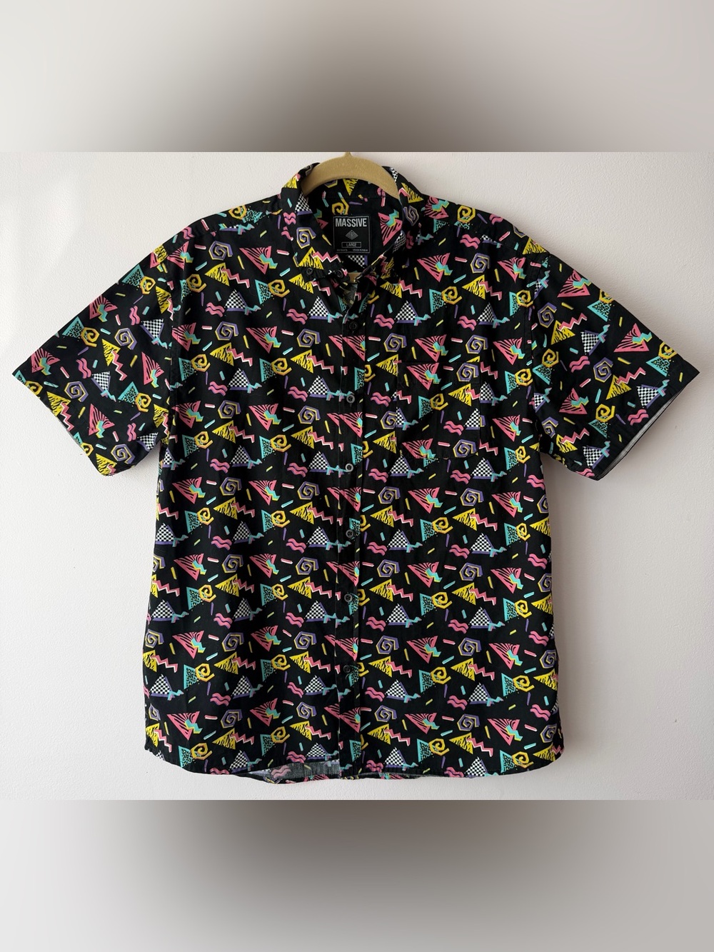 Massive Black Short-Sleeve Geometric Print Shirt